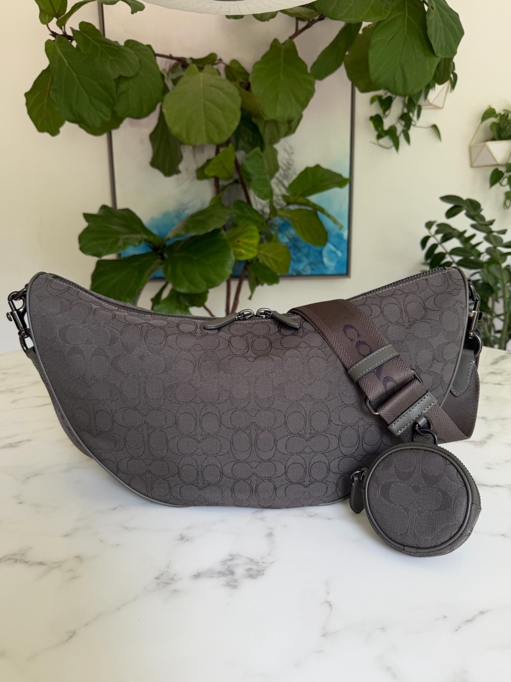 Coach Hall Soft Sling Bag 45 Crossbody In Signature Jacquard CAH85 Olive Drab